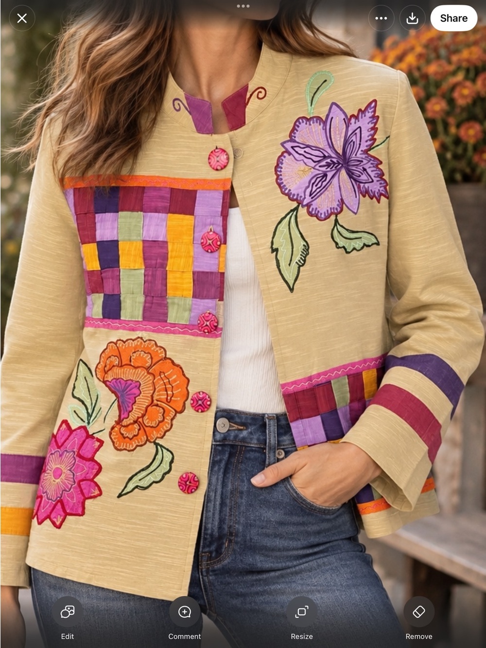 VIntage Indigo Moon Embroidered Patchwork Blazer with Multicolor Floral XS